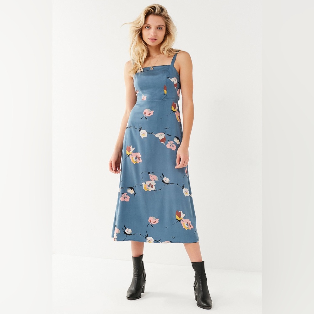 Urban Outfitters Layla Straight-Neck Tie-Back Midi Dress